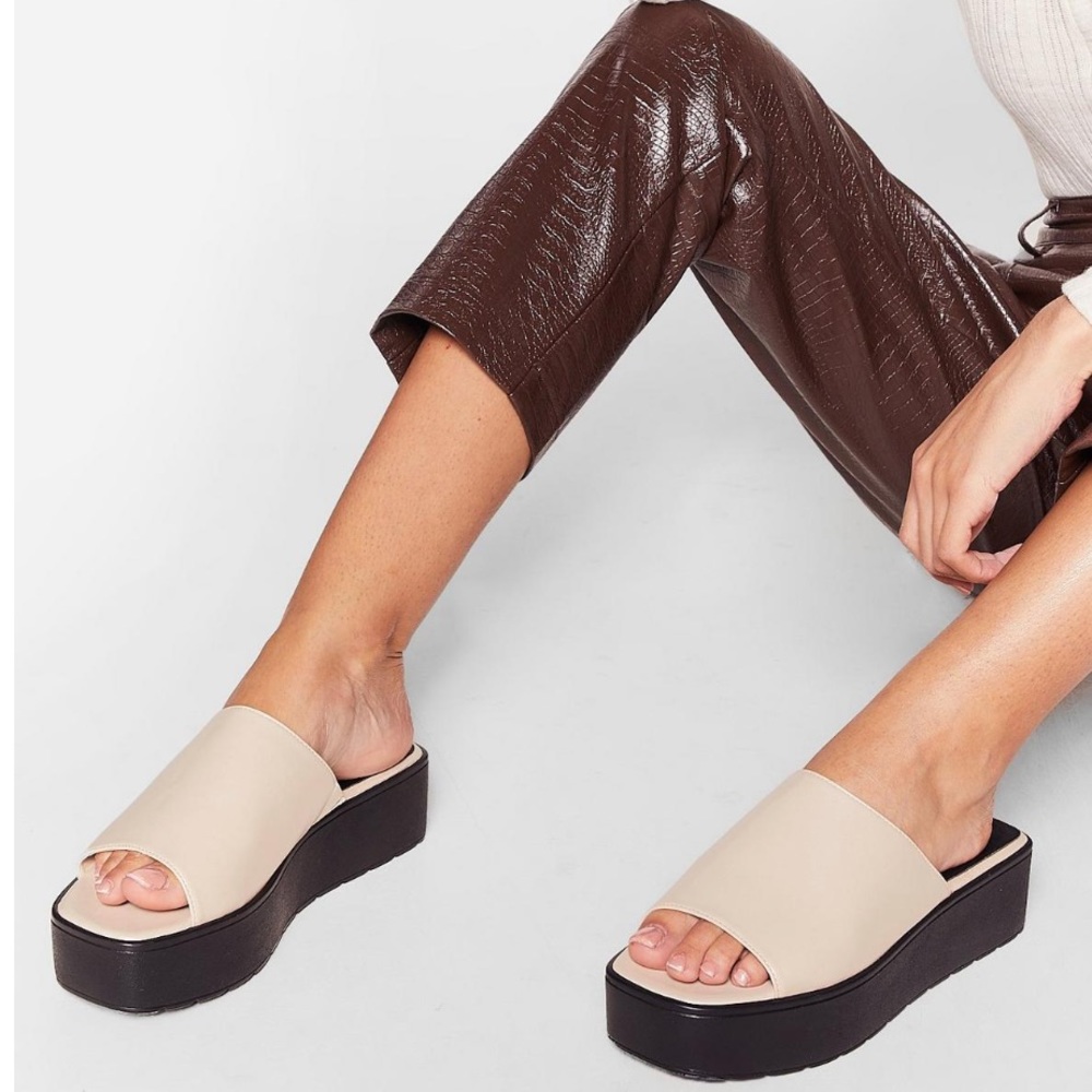 Nastygal Faux Leather Open Toe Platform Mules
